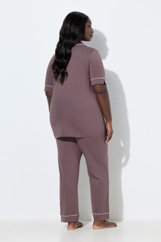 Lapel Collar Short Sleeve Two Piece Pajama Set