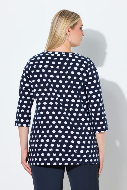 Polka Dot 3/4 Sleeve Keyhole Cutout Tee