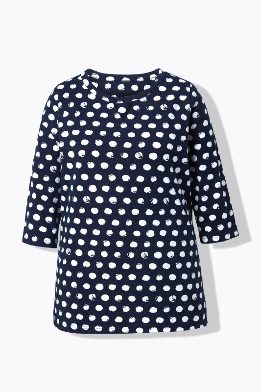 Polka Dot 3/4 Sleeve Keyhole Cutout Tee