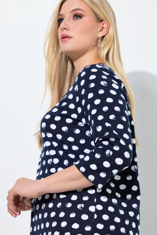 Polka Dot 3/4 Sleeve Keyhole Cutout Tee