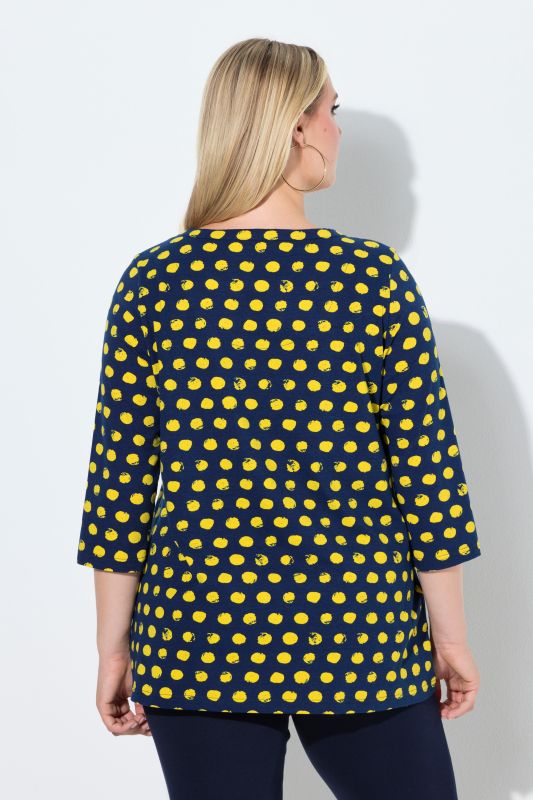 Polka Dot 3/4 Sleeve Keyhole Cutout Tee