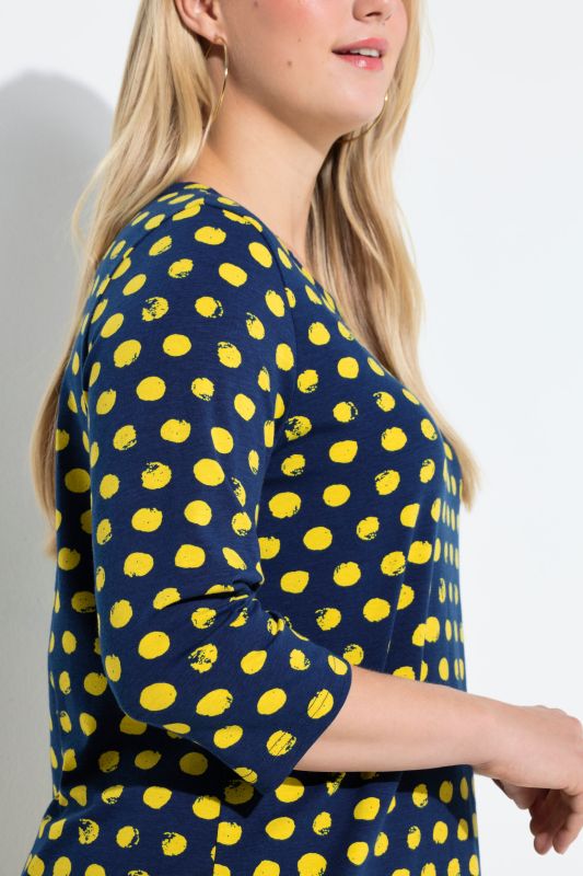 Polka Dot 3/4 Sleeve Keyhole Cutout Tee