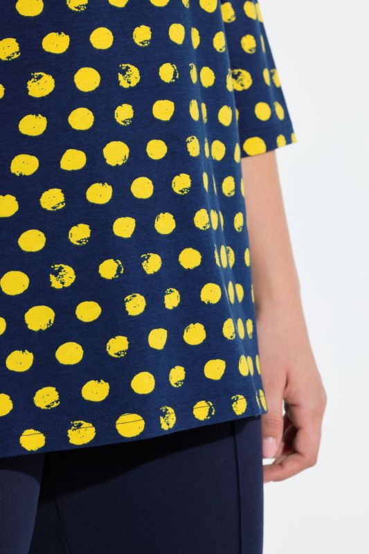 Polka Dot 3/4 Sleeve Keyhole Cutout Tee