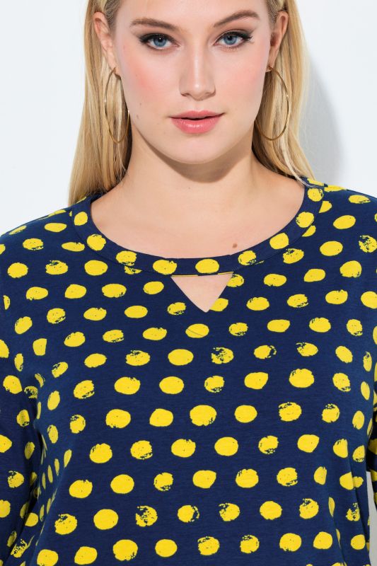 Polka Dot 3/4 Sleeve Keyhole Cutout Tee