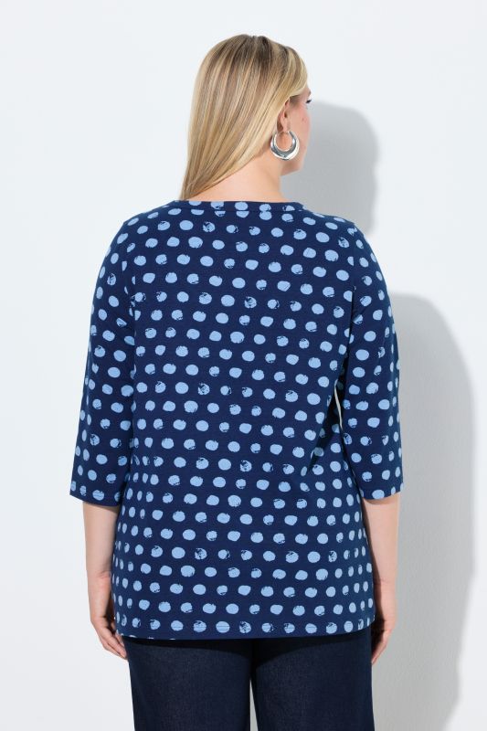 Polka Dot 3/4 Sleeve Keyhole Cutout Tee
