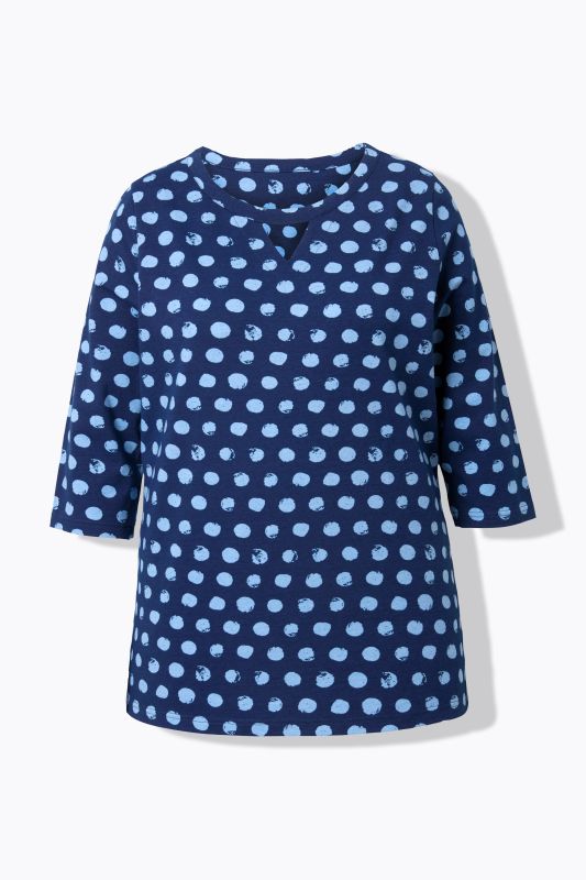 Polka Dot 3/4 Sleeve Keyhole Cutout Tee