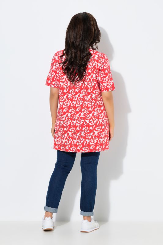 Cutout Floral Print Short Sleeve Knit Tunic
