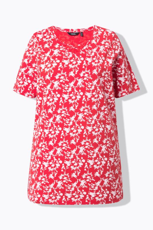 Cutout Floral Print Short Sleeve Knit Tunic
