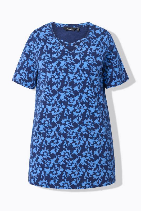 Cutout Floral Print Short Sleeve Knit Tunic