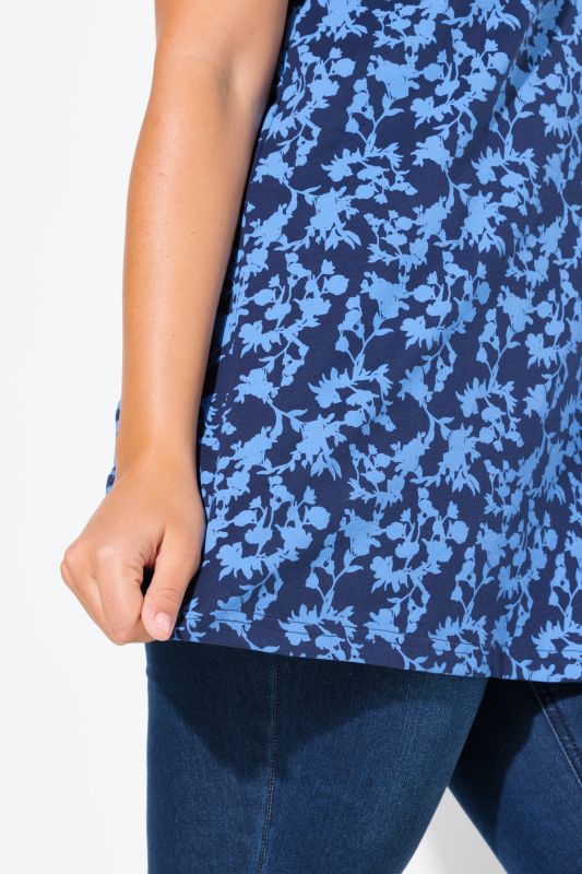 Cutout Floral Print Short Sleeve Knit Tunic