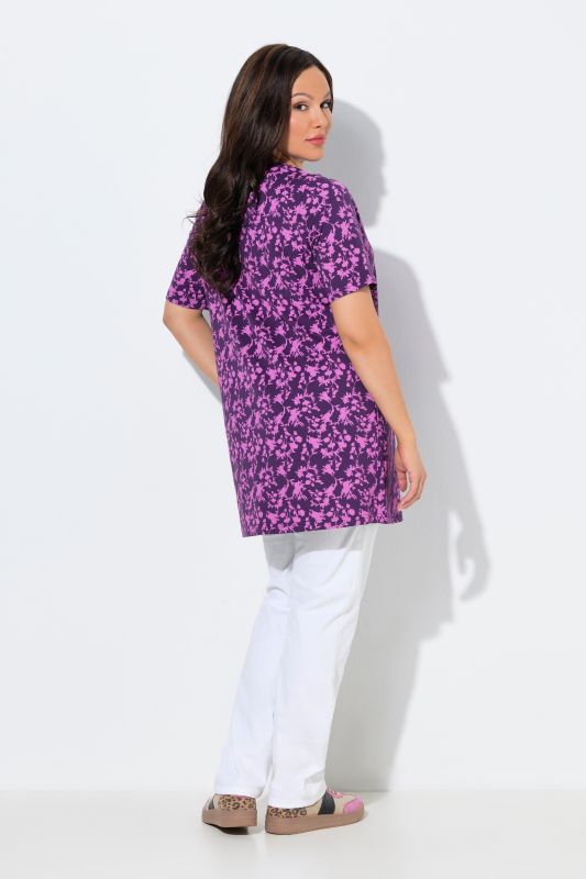 Cutout Floral Print Short Sleeve Knit Tunic