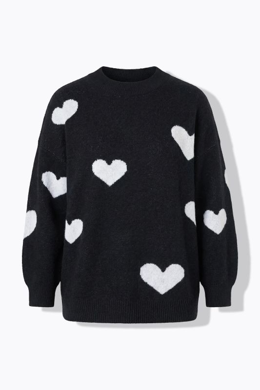 Sweater, oversized, HEARTS pattern, balloon long sleeve