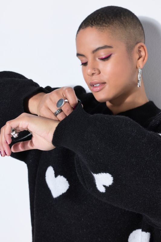 Sweater, oversized, HEARTS pattern, balloon long sleeve
