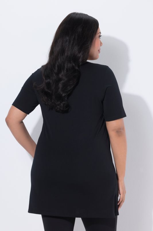 Round Neck Short Sleeve  A-Line Knit Tunic