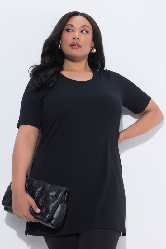 Round Neck Short Sleeve  A-Line Knit Tunic