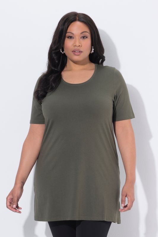 Round Neck Short Sleeve  A-Line Knit Tunic