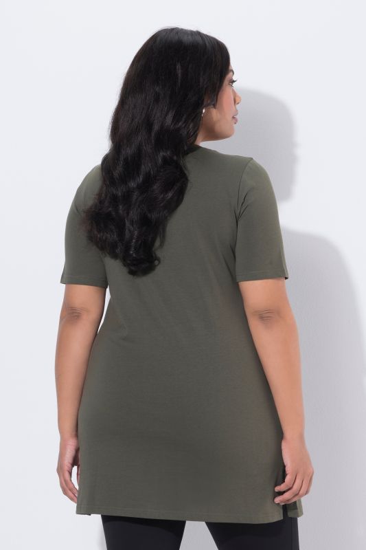 Round Neck Short Sleeve  A-Line Knit Tunic