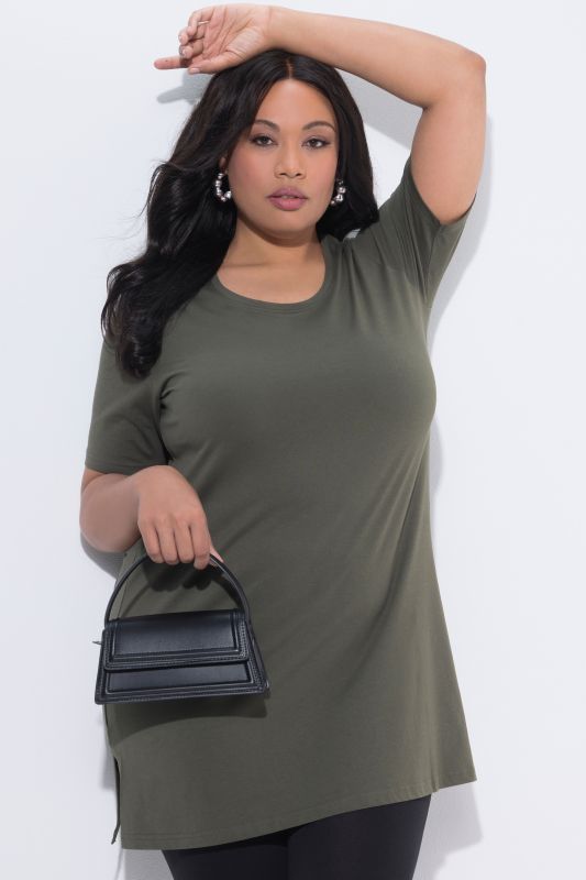 Round Neck Short Sleeve  A-Line Knit Tunic