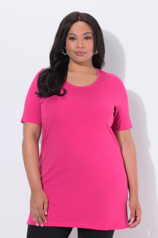 Round Neck Short Sleeve  A-Line Knit Tunic