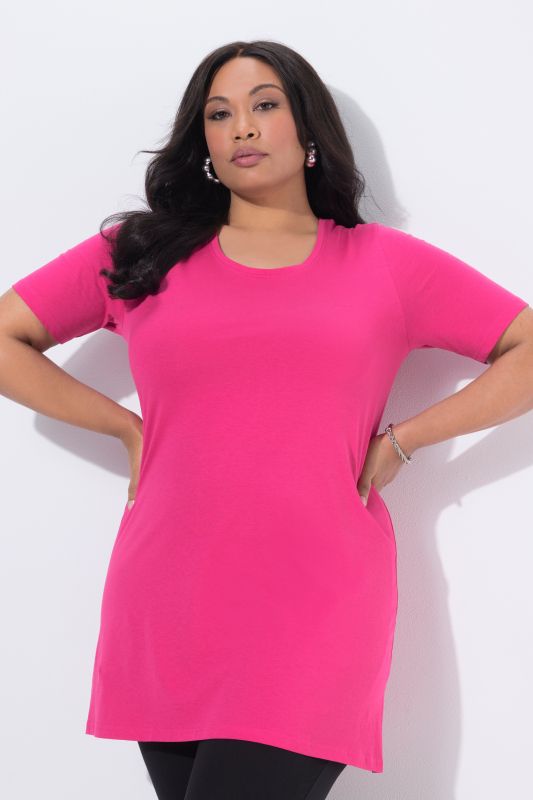 Round Neck Short Sleeve  A-Line Knit Tunic