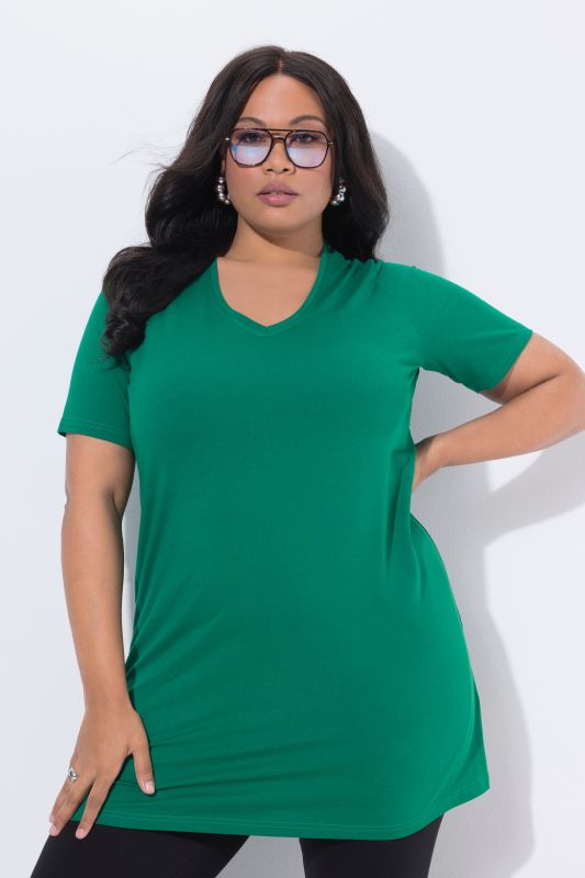 Short Sleeve V-Neck Knit Tunic