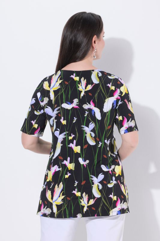 Iris Print Stretch Knit Slinky Top