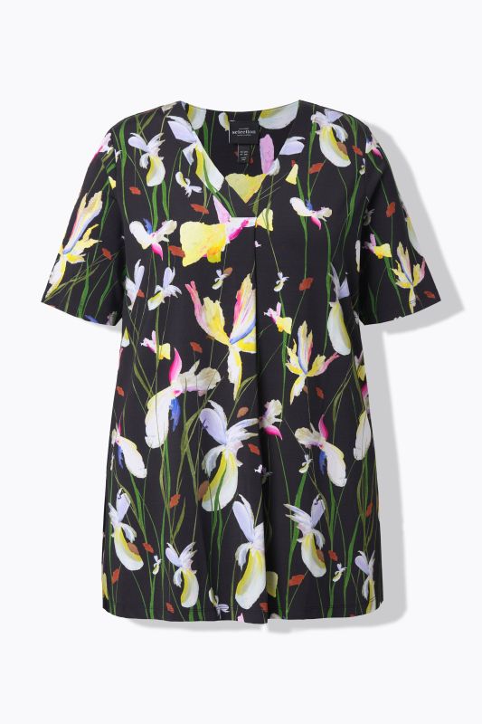 Iris Print Stretch Knit Slinky Top