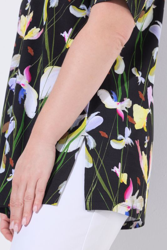 Iris Print Stretch Knit Slinky Top