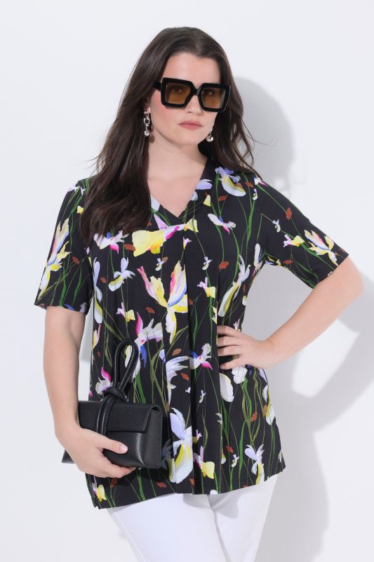 Iris Print Stretch Knit Slinky Top