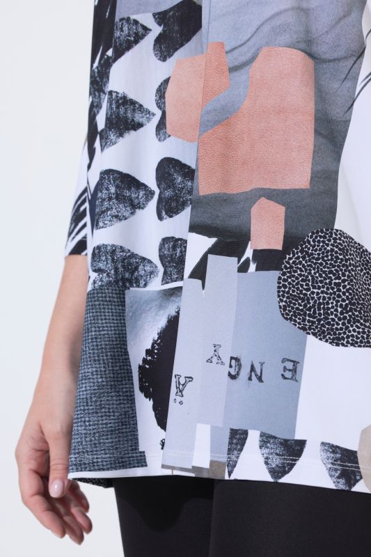 Patchwork Heart Stretch Knit 3/4 Sleeve Slinky Top