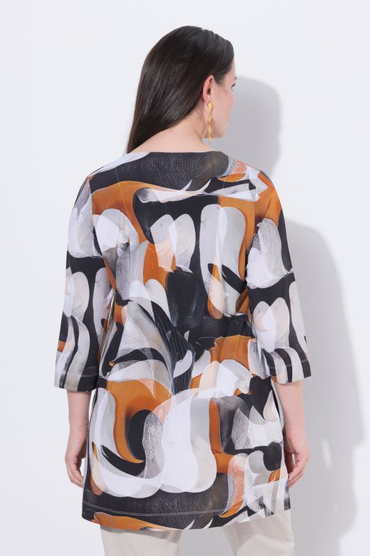 Abstract Print Stretch Knit 3/4 Sleeve Slinky Tunic