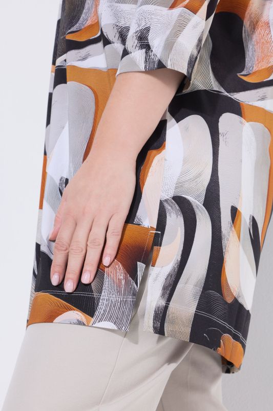 Abstract Print Stretch Knit 3/4 Sleeve Slinky Tunic