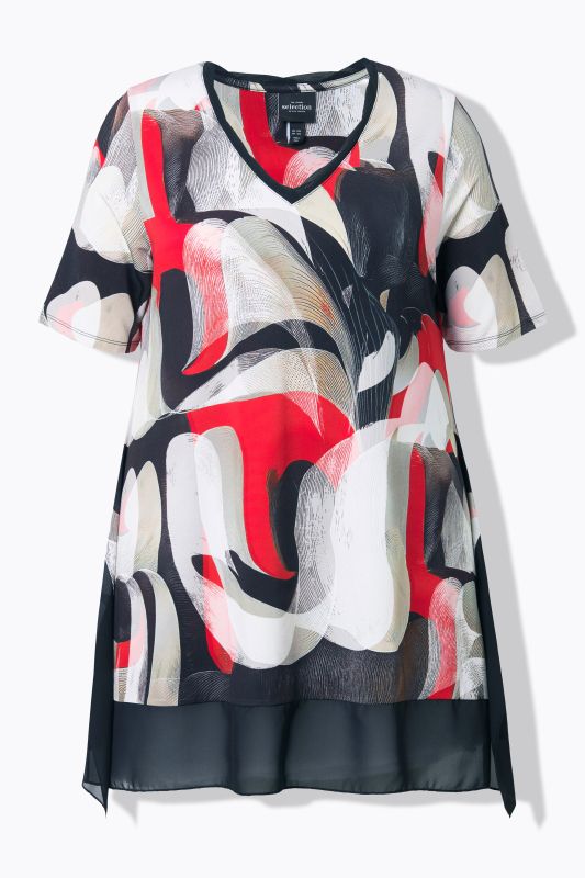 Abstract Print Stretch Knit Slinky Tunic