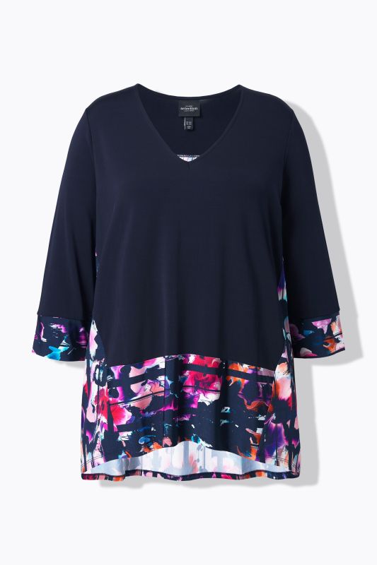 Border Print Stretch Knit Slinky Top