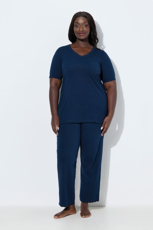 Eco Cotton Scalloped Lace Trimmed Two Piece Pajama Set