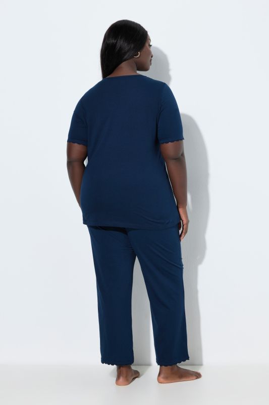 Eco Cotton Scalloped Lace Trimmed Two Piece Pajama Set