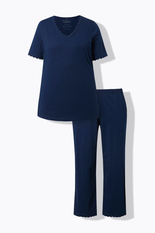 Eco Cotton Scalloped Lace Trimmed Two Piece Pajama Set