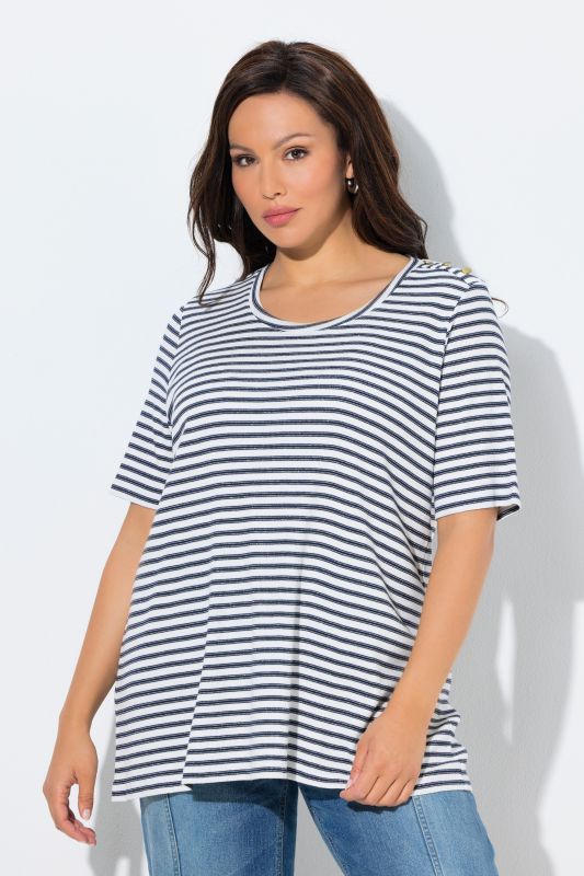 Glitter Striped Short Sleeve Scoop Neck Tee