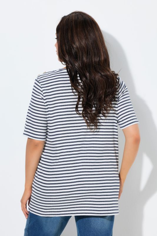 Glitter Striped Short Sleeve Scoop Neck Tee