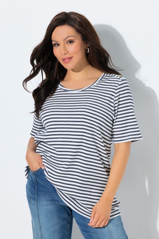 Glitter Striped Short Sleeve Scoop Neck Tee