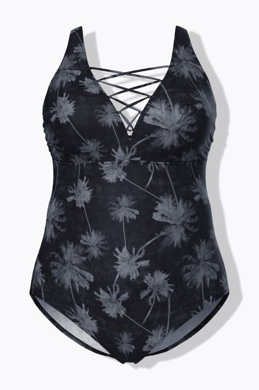 Palm Tree Print Lace Up Swimsuit