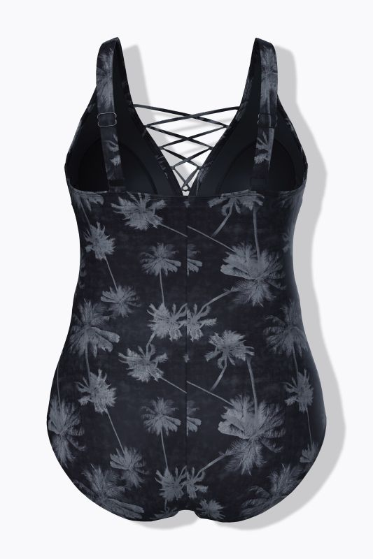Palm Tree Print Lace Up Swimsuit