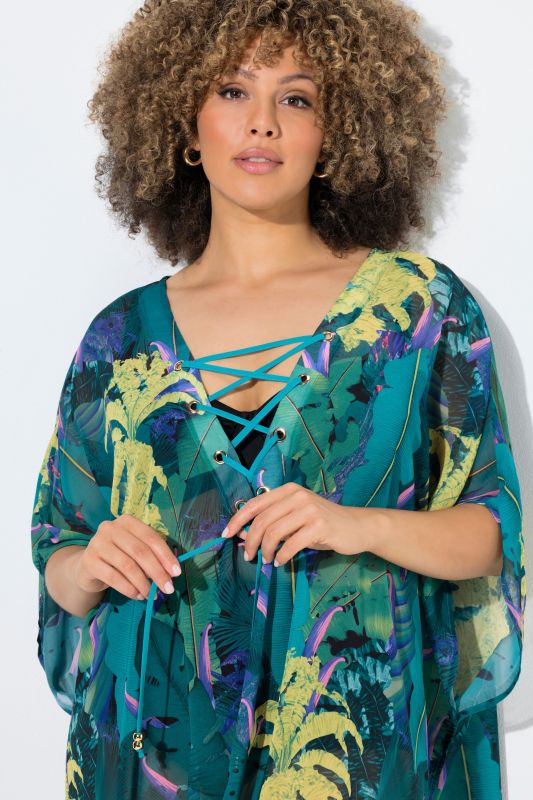 Кафтан прозрачен с принт на джунгла