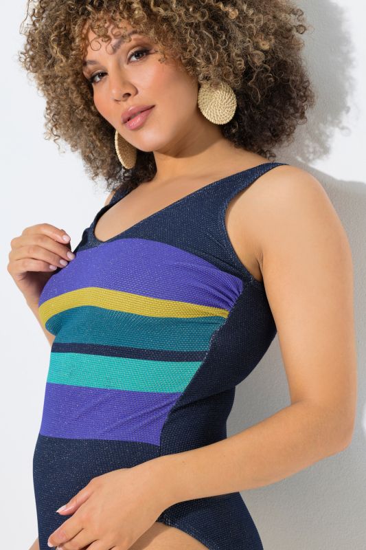 Бански с цветни бляскави райета