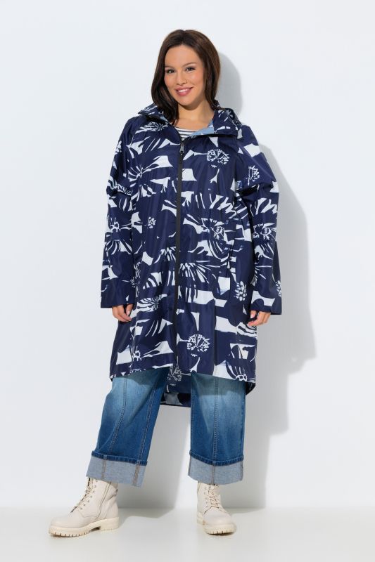 HYPRAR Striped Flower Print Rain Coat