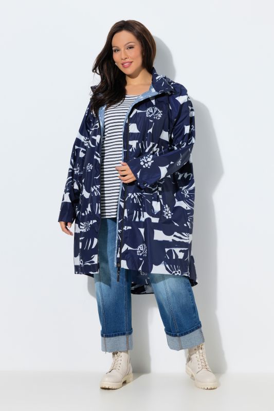 HYPRAR Striped Flower Print Rain Coat
