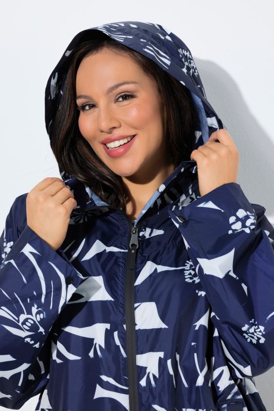 HYPRAR Striped Flower Print Rain Coat