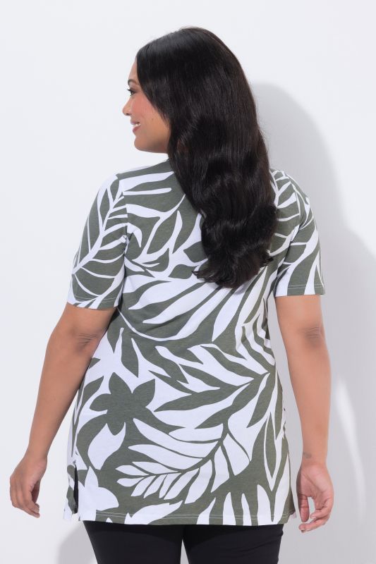 Туника с монохромен принт на листа
