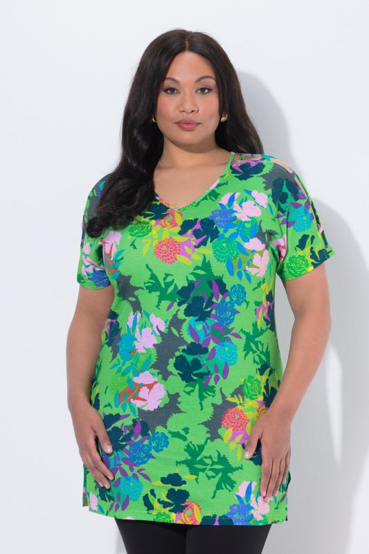 Туника с флорален принт и ефектен ръкав