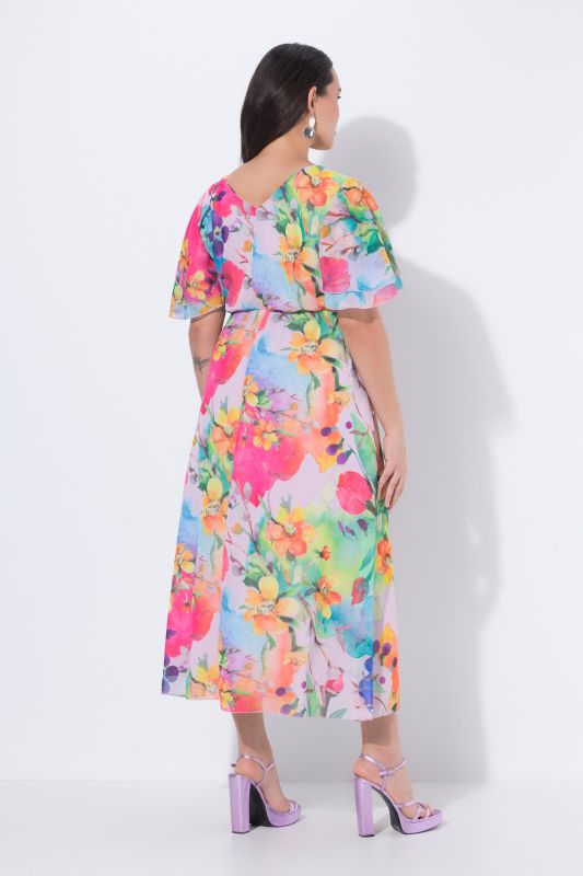 Рокля с цветен шифон